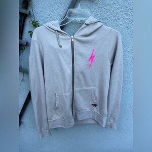 AVIATOR NATION Bolt 2 Zip Up Hoodie in Sand/Neon Pink New with tags!